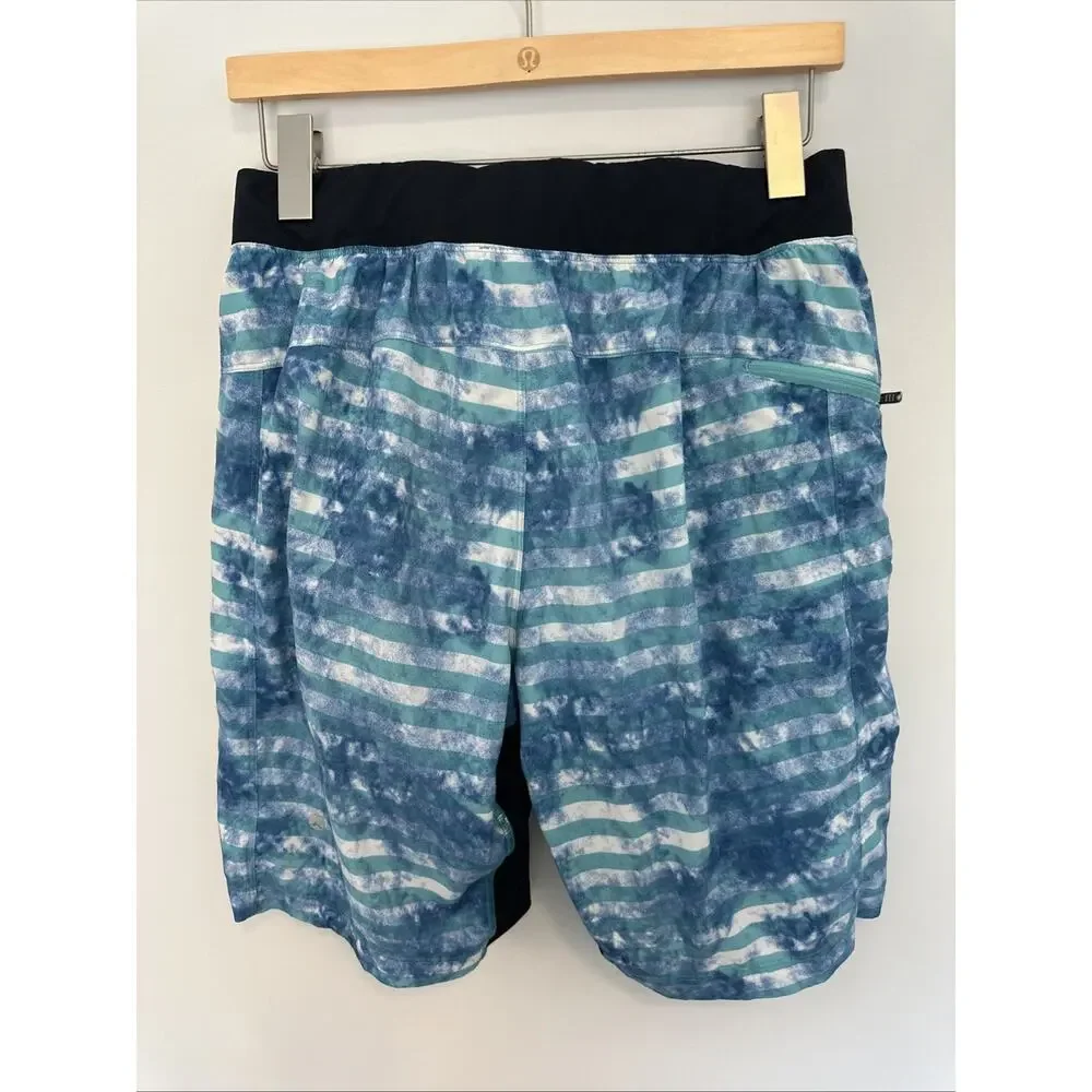 Lululemon Mens Board Shorts Trunks 9” Blue Striped Lined W/ Compression Shorts M